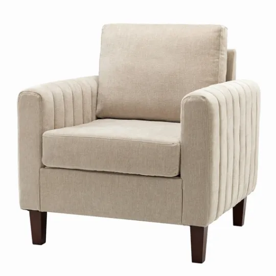 Kirkland's Home Beige Velvet Channel Stitch Accent Chair- Accent Chairs