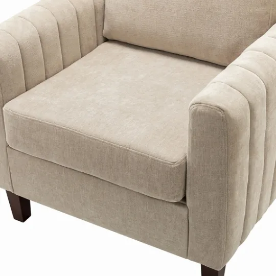 Kirkland's Home Beige Velvet Channel Stitch Accent Chair- Accent Chairs