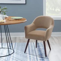 Kirkland's Home Beige Velvet Curved Open Back Dining Chair- Dining Chairs