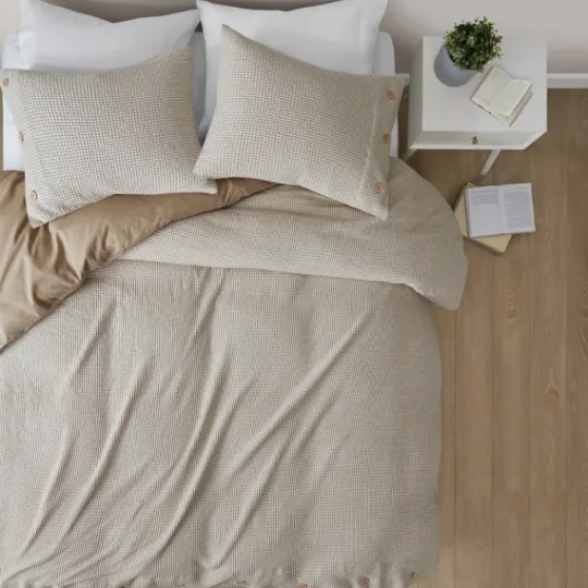 Kirkland's Home Beige Waffle Weave 3-Pc. Queen Duvet Cover Set- Duvets
