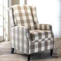 Kirkland's Home Beige Windowpane Plaid Recliner- Accent Chairs