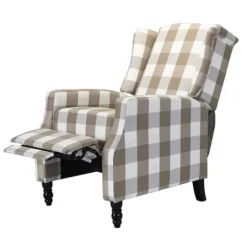 Kirkland's Home Beige Windowpane Plaid Recliner- Accent Chairs