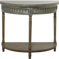Kirkland's Home Beige Wood And Metal Half Moon Console Table- Console Tables
