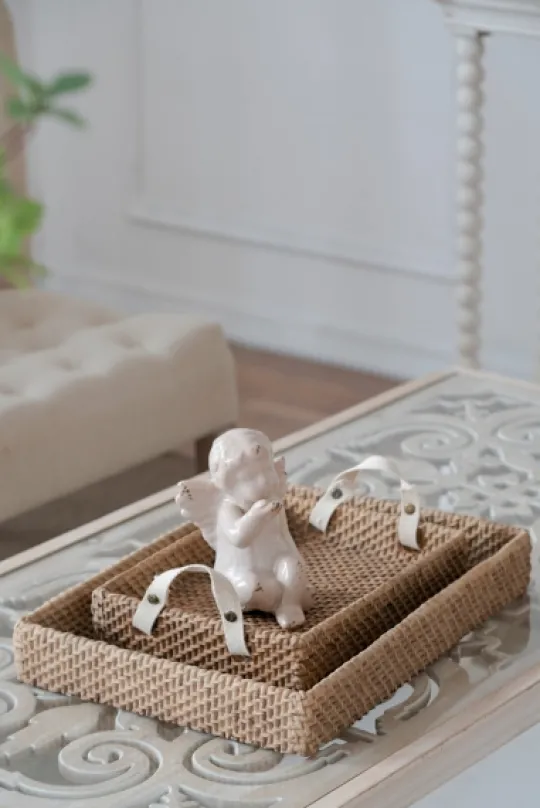 Kirkland's Home Beige Woven Cement Tray- Decorative Trays