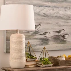 Kirkland's Home Beige Woven Ceramic Wicker Table Lamp- Table Lamps