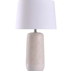 Kirkland's Home Beige Woven Ceramic Wicker Table Lamp- Table Lamps