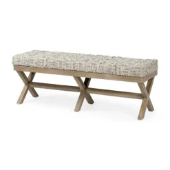 Kirkland's Home Beige Woven Leather X-Base Bench- Entryway Furniture