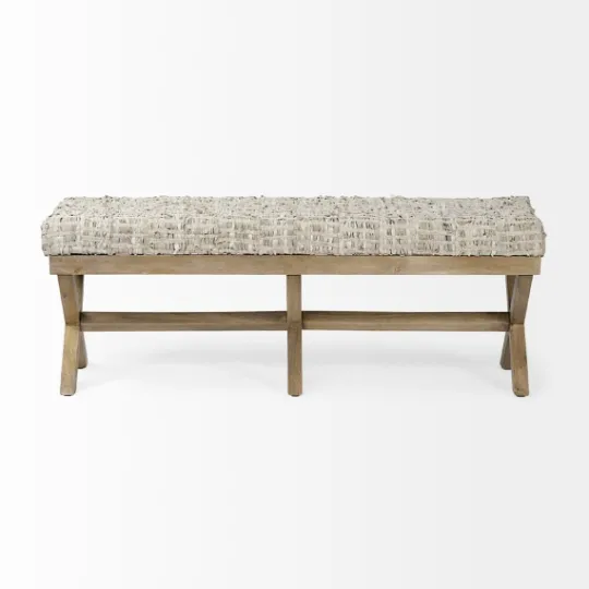 Kirkland's Home Beige Woven Leather X-Base Bench- Entryway Furniture