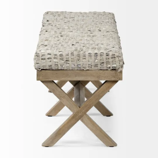 Kirkland's Home Beige Woven Leather X-Base Bench- Entryway Furniture
