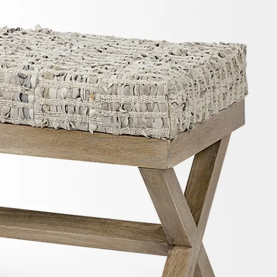 Kirkland's Home Beige Woven Leather X-Base Bench- Entryway Furniture