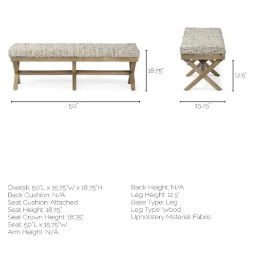 Kirkland's Home Beige Woven Leather X-Base Bench- Entryway Furniture