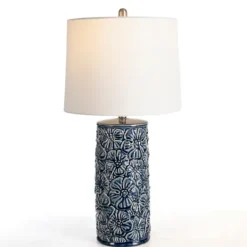 Kirkland's Home Berto Glazed Denim Floral Table Lamp- Table Lamps