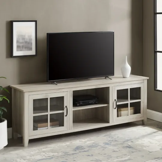 Kirkland's Home Birch Wood And Glass Door Tv Stand- Tv Stands & Media Consoles