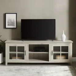 Kirkland's Home Birch Wood And Glass Door Tv Stand- Tv Stands & Media Consoles