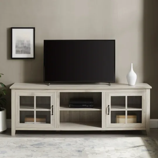 Kirkland's Home Birch Wood And Glass Door Tv Stand- Tv Stands & Media Consoles