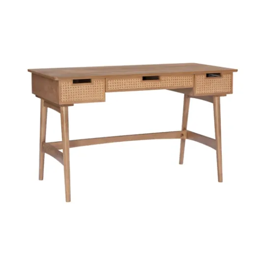 Kirkland's Home Birch Wood And Rattan Desk- Office Furniture