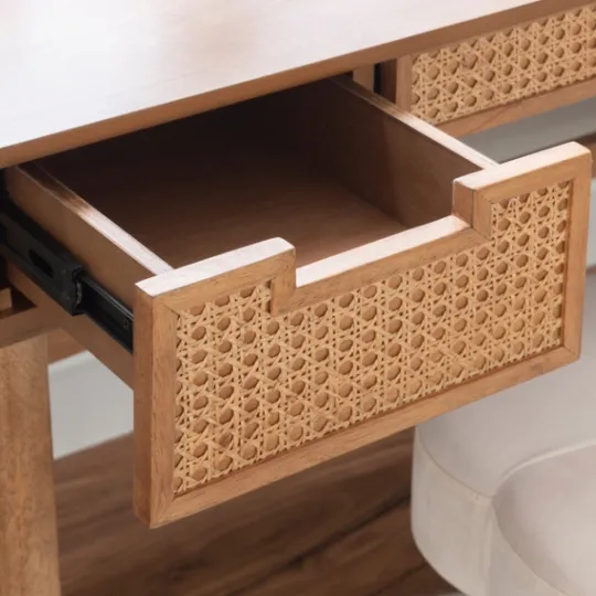 Kirkland's Home Birch Wood And Rattan Desk- Office Furniture