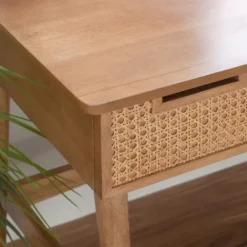 Kirkland's Home Birch Wood And Rattan Desk- Office Furniture