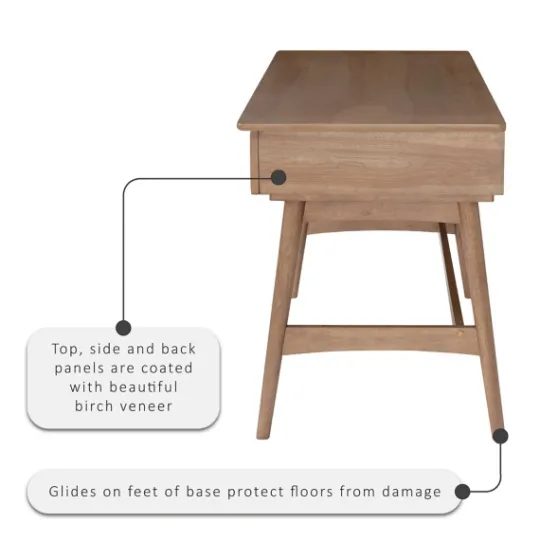 Kirkland's Home Birch Wood And Rattan Desk- Office Furniture