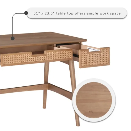 Kirkland's Home Birch Wood And Rattan Desk- Office Furniture