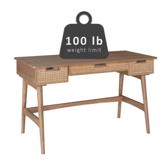 Kirkland's Home Birch Wood And Rattan Desk- Office Furniture
