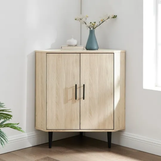 Kirkland's Home Birch Wood Finish Corner Cabinet- Cabinets & Sideboards