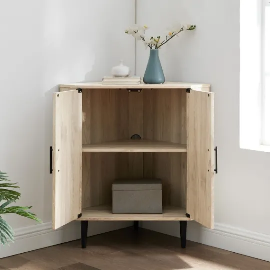 Kirkland's Home Birch Wood Finish Corner Cabinet- Cabinets & Sideboards