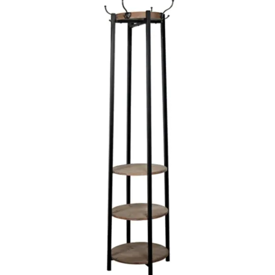 Kirkland's Home Black And Brown Wood And Metal Shelf Coat Rack- Entryway Furniture