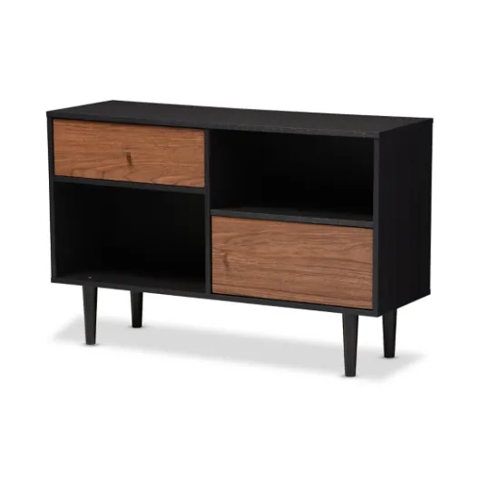 Kirkland's Home Black And Brown Wood Open Shelf Cabinet- Cabinets & Sideboards