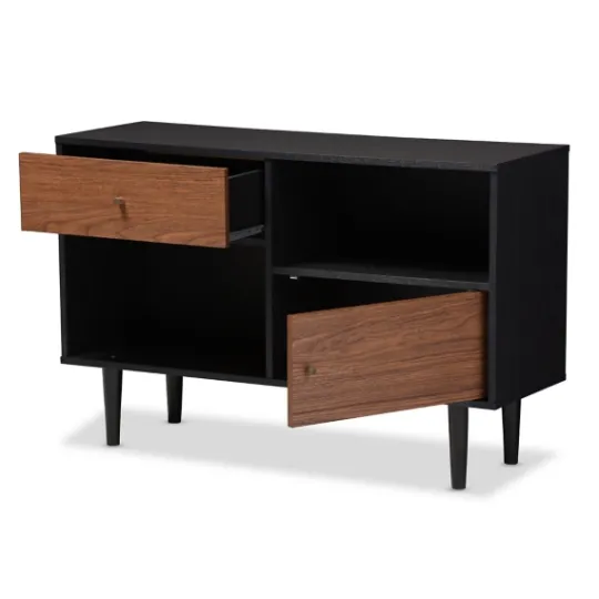 Kirkland's Home Black And Brown Wood Open Shelf Cabinet- Cabinets & Sideboards