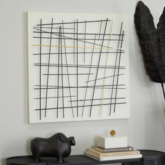 Kirkland's Home Black And Gold Iron Abstract Lines Plaque- Wall Plaques