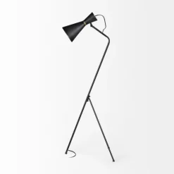 Kirkland's Home Black And Gold Lined Metal Tripod Floor Lamp- Floor Lamps