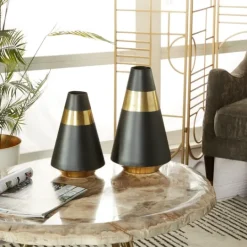 Kirkland's Home Black And Gold Reverse Cone Vases, Set Of 2- Vases