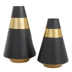 Kirkland's Home Black And Gold Reverse Cone Vases, Set Of 2- Vases