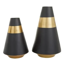 Kirkland's Home Black And Gold Reverse Cone Vases, Set Of 2- Vases