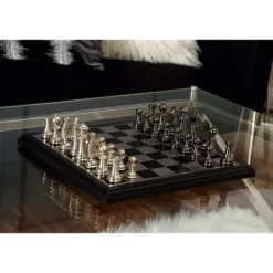 Kirkland's Home Black And Gray Beveled Board Aluminum Chess Set- Statues & Figurines