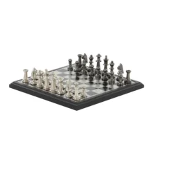 Kirkland's Home Black And Gray Beveled Board Aluminum Chess Set- Statues & Figurines