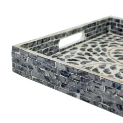 Kirkland's Home Black And Ivory Mosaic Capiz Shell Tray- Decorative Trays