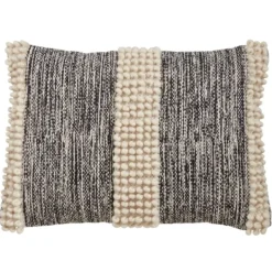 Kirkland's Home Black And Natural Pom Pom Stripe Lumbar Pillow- Pillows