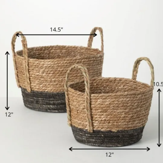 Kirkland's Home Black And Natural Rattan Woven Baskets, Set Of 2- Baskets & Boxes