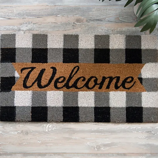Kirkland's Home Black And White Buffalo Check Welcome Mat- Doormats