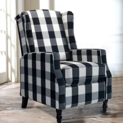 Kirkland's Home Black And White Buffalo Check Wingback Recliner- Accent Chairs