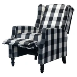 Kirkland's Home Black And White Buffalo Check Wingback Recliner- Accent Chairs