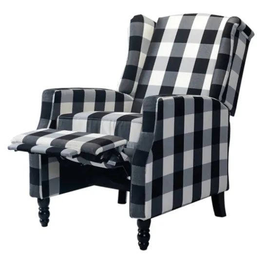 Kirkland's Home Black And White Buffalo Check Wingback Recliner- Accent Chairs