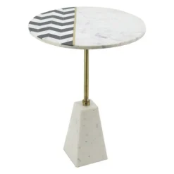Kirkland's Home Black And White Chevron Marble Accent Table- Accent & End Tables