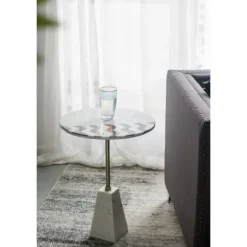 Kirkland's Home Black And White Chevron Marble Accent Table- Accent & End Tables