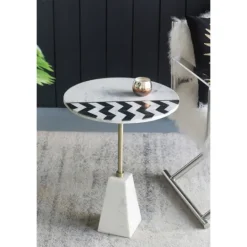 Kirkland's Home Black And White Chevron Marble Accent Table- Accent & End Tables