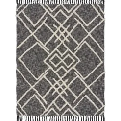 Kirkland's Home Black And White Cotton Geometric Tufted Throw- Blankets & Throws