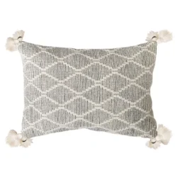 Kirkland's Home Black And White Diamond Woven Lumbar Pillow- Pillows