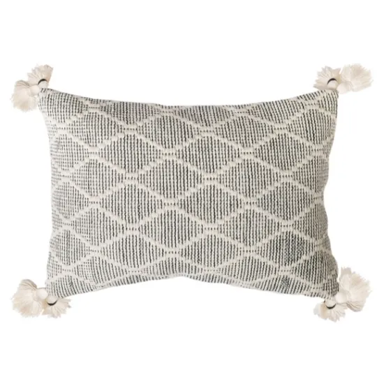 Kirkland's Home Black And White Diamond Woven Lumbar Pillow- Pillows